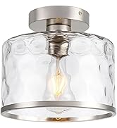 Zlepmlla Modern Semi Flush Mount Ceiling Light Industrial Clear Hammered Glass Lampshade Farmhous...