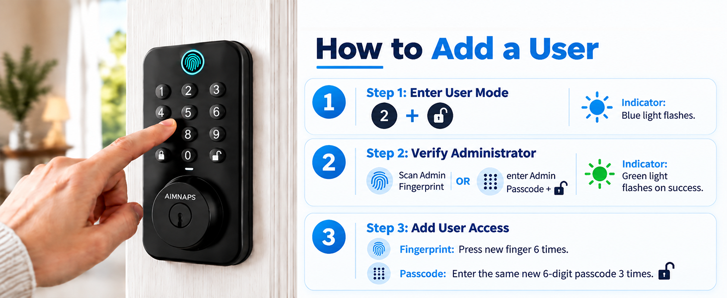 keyless entry door lock add multiple family user codes and fingerprints