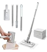 Snap on Grip Mini Mop for Floor Cleaning - Self-Locking Flat Compatible with Any Cloth, Wet &amp; Dry...