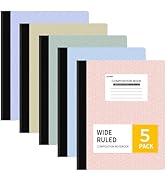 SUNEE Composition Notebook, Wide Ruled Paper, 5 Pack, 9-3/4" x 7-1/2", 80 Sheets/160 Pages, Back ...