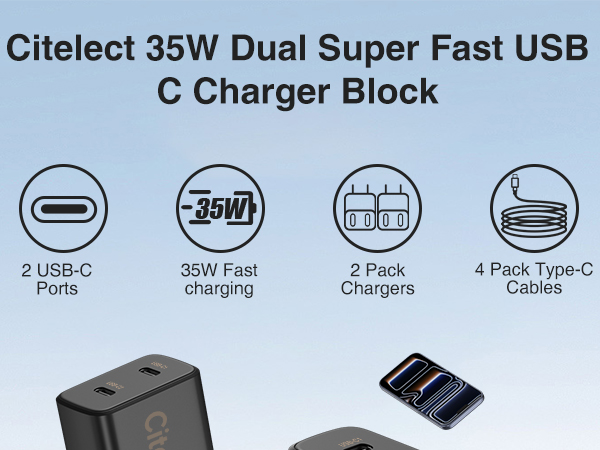 Dual Super Fast USB C Charger Block