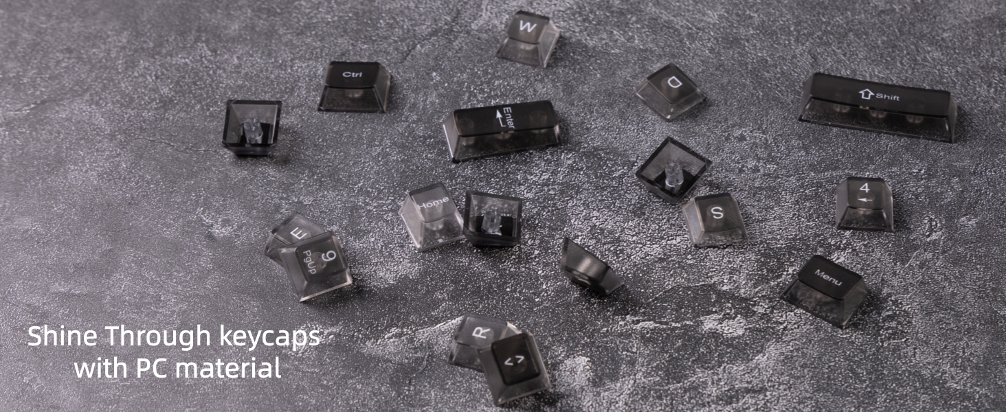 Gradient Grey Translucent keycaps,Shine Through Keyboard keycaps 60 75 100%,Frosted Key caps Set