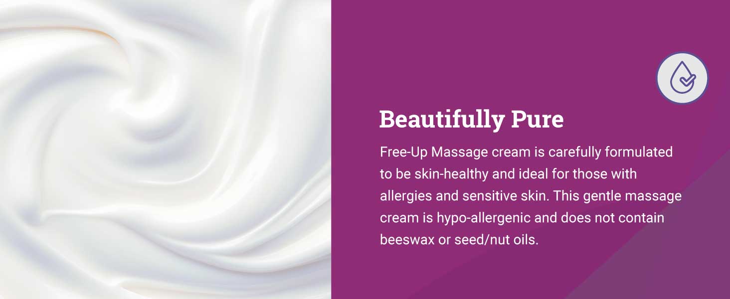 This gentle massage cream is hypo-allergenic and does not contain beeswax or seed/nut oils.