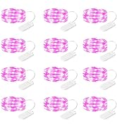 SINAMER 12-Pack LED Fairy Lights 7 Feet Battery Powered Waterproof Silver Wire 20 Slim Copper Wir...