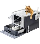 Marchul Stainless Steel Cat Litter Box with Lid &amp; Drawer, Adjustable Front Entry Top Exit Kitty B...