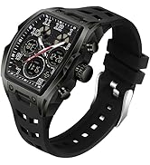 FANMIS Watch for Men Fashion Hollow Unique Rectangle Dial Wristwatch Waterproof Sport Digital Ana...