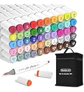 Shuttle Art Alcohol Markers Brush tip, Dual Tip Brush &amp; Chisel Tip Art Marker Set, 50 Colors plus...