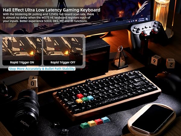 75% Hall Effec Keyboard Wood, Mechanical Keyboard Wireless Rapid Trigger Gaming Custom Keyboard
