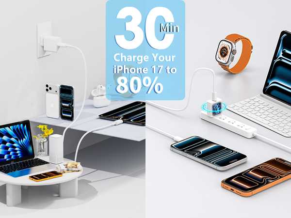 MFi Certified 2Pack 20W Dynamic Power Adapter USB C Fast Charger Type C Wall Charger fot iPhone 17