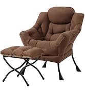 Tiita Lazy Chair with Ottoman, Brown Modern Large Accent Chair, Comfy Leisure Sofa Armchair with ...