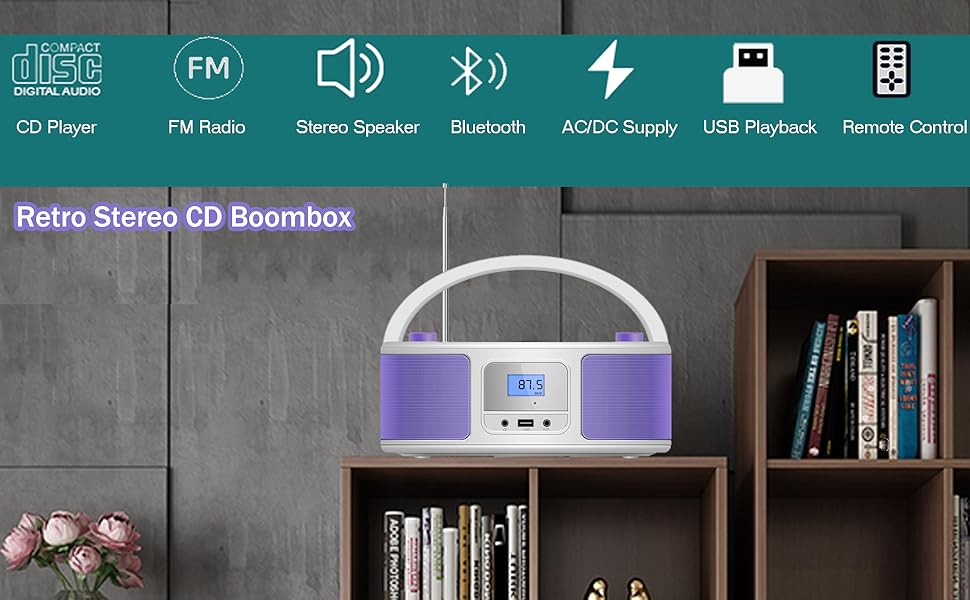 cd player boombox purple