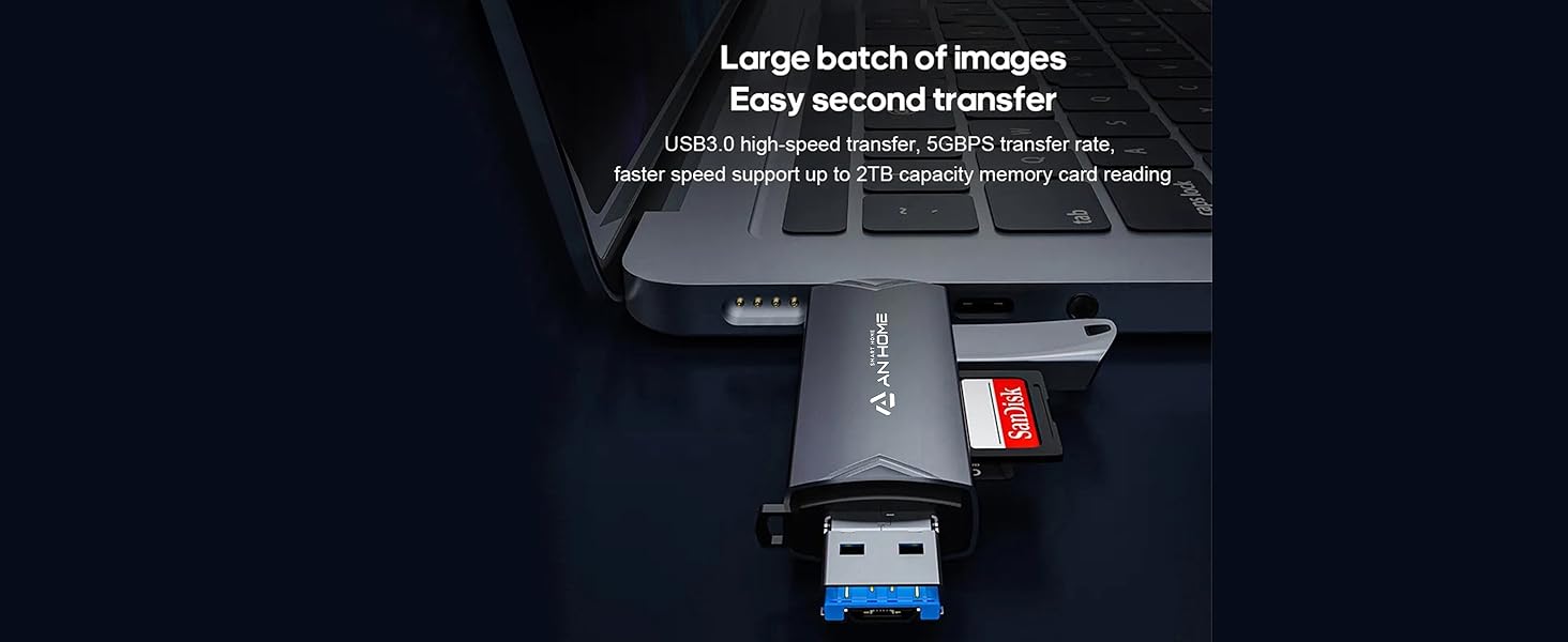 AnHome SD Card Reader, 6 in 1 OTG Connector USB 3.0/USB C/Micro USB Supports SD/Micro SD