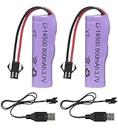 AODTOSIP 2 Pack 3.7V 800mah Li-ion Battery SM 2P Plug with USB Chargers, SM-2P Plug RC Rechargeab...
