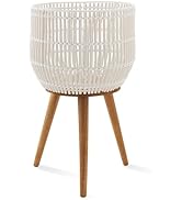 Casafield Indoor Planter with Stand, White Floor Planter with Wood Legs, Large Plant Pot Cover wi...