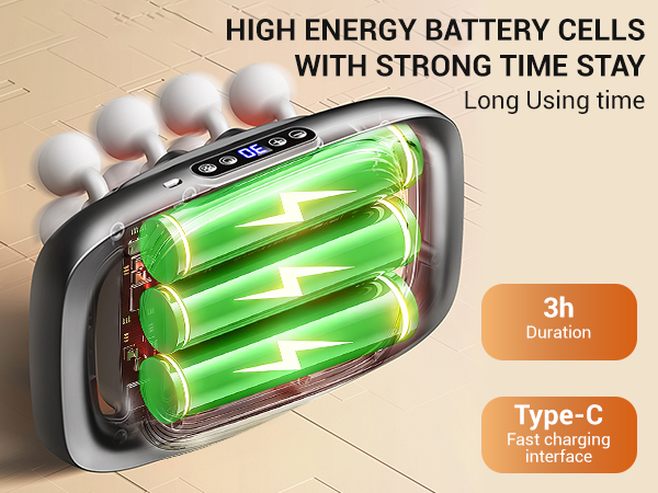 Massager: high-energy battery, 3h use, Type-C fast charge