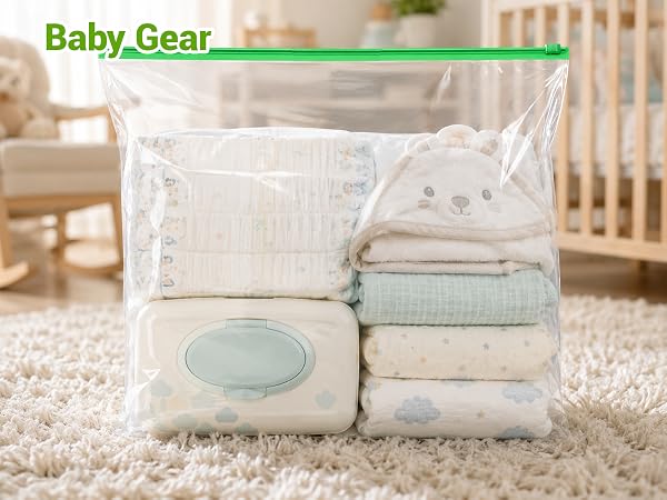 Storage bags for organizing baby gear.