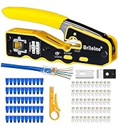 Brileine RJ45 Crimp Tool Pass Through RJ45 Crimper All-in-one Ethernet Crimper Kit with 50PCS Cat...