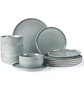 TheTerra Ceramic Dinnerware Sets for 4, 12 Pieces Handmade Reactive Glaze Plates and Bowls Set, S...