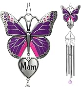 Butterfly Wind Chimes for Mother - Purple Butterfly Windchime with Engraved Mom Heart - Spring Pa...