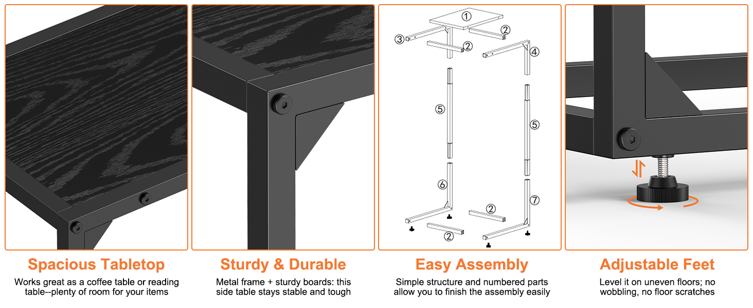 C-Shaped Side Table with Sturdy Frame and Adjustable Feet
