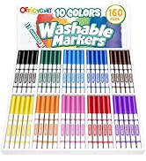 Officygnet 160 Count Washable Markers Bulk, 10 Assorted Colors, Conical Tip with Fine &amp; Broad Lin...