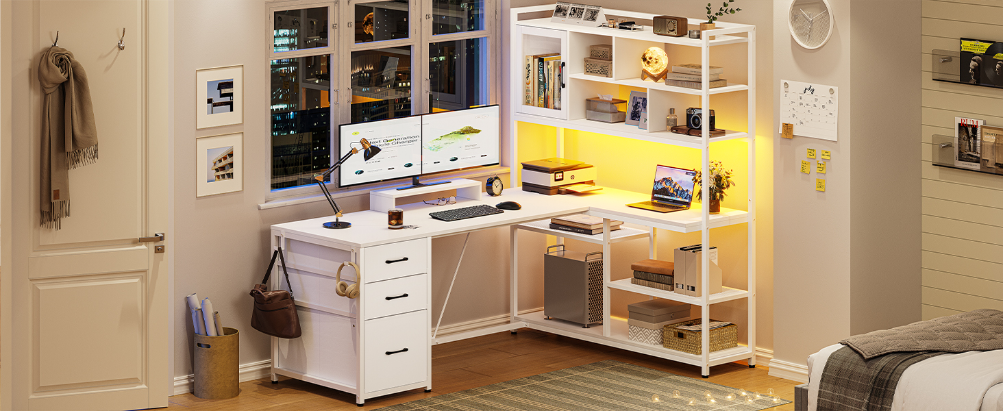l shaped gaming desk with drawer
