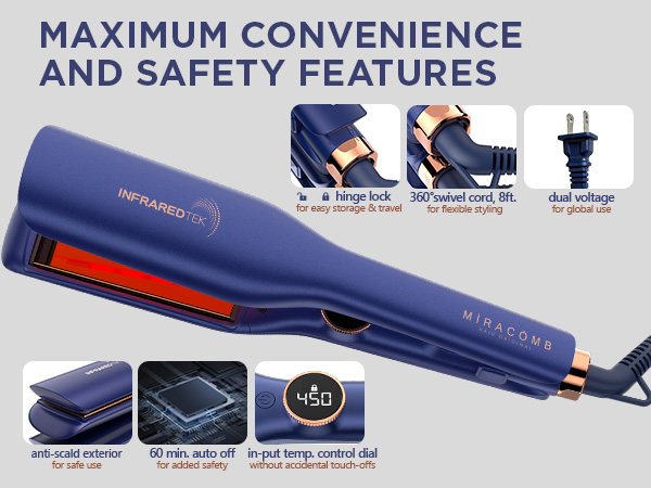 MIRACOMB infrared titanium flat iron hair straightener 1.75
