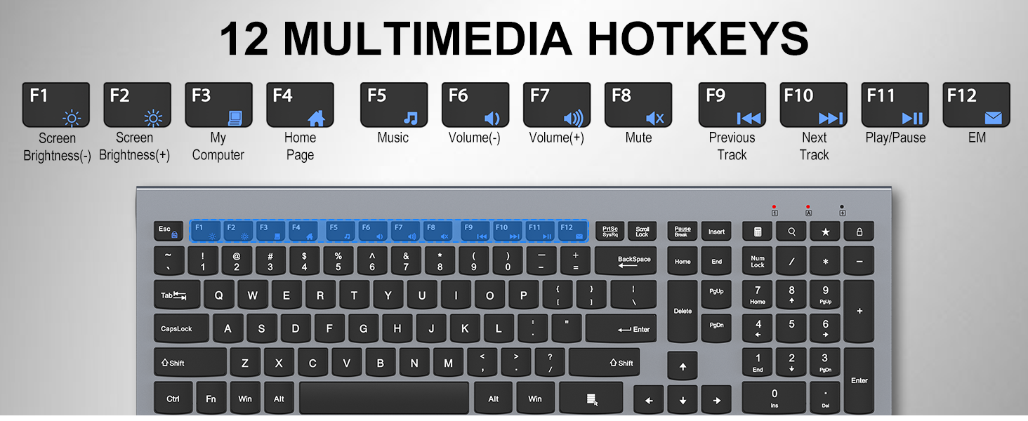 Wireless Keyboard and Mouse Combo, Ultra-Slim Full Size Silent Ergonomic Keyboard Mouse