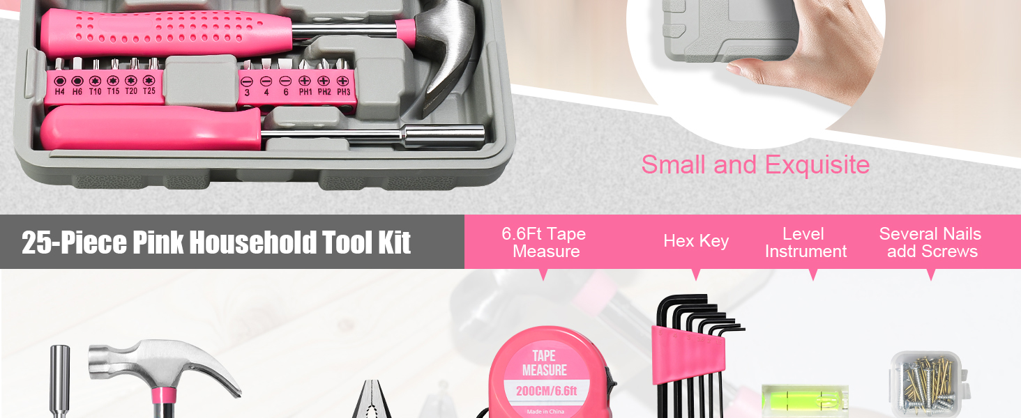 25 piece pink household tool kit