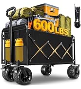 Foldable Wagon Cart with Wheels, Heavy Duty Collapsible Wagon, 600 lbs Capacity, 220L Large Capac...