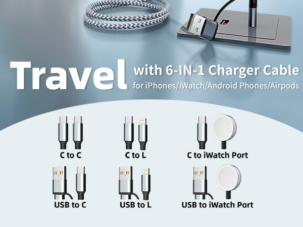 Travel Essentials 3 in 2 Charging Cable 2Pack 5FT