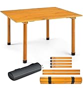 GYMAX Camping Table, Folding Wooden Beach Table, Roll-Up Lightweight Table with Carry Bag, 27’’x2...