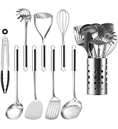 Pleafind Stainless Steel Cooking Utensils Set, 9 Pcs Heat Resistant Kitchen Utensils Set, Nonstic...