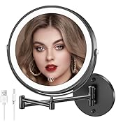 MNIENT Wall Mounted Lighted Makeup Mirror,8" Rechargeable Double-Sided Magnifying Mirror 1x/10x,3...