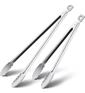 Grill Tongs - 12 Inch &amp; 17 Inch Extra Long BBQ Tongs, Heat Resistant Stainless Steel Kitchen Tong...