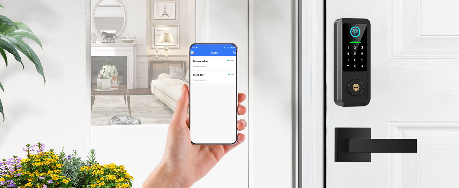 keyless entry door lock with handle