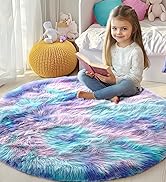 PAGISOFE Cute Shaggy Circle Rug for Girls Bedroom, Purple Rainbow Rug for Kids Room, Teen Girls, ...
