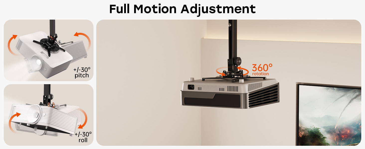 full motion adjustment of projector ceiling monut