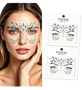 Blue Face Gems Rhinestone Stickers, Mermaid Face Jewels for Women Girls, Festival Face Glitter St...