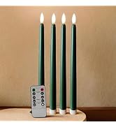 Ni-JASW Green Flameless Taper Candles with Remote, Flickering Battery Powered LED Candlesticks Se...