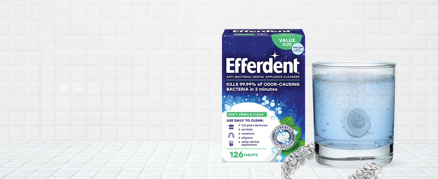 Efferdent Minty Fresh &amp;amp; Clean tablets clean while giving them a minty fresh flavor