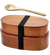 YFWOOD Japanese Bento Box, Lunch Boxes, Japanese Double Layer Natural Wooden Bento Boxes Lunch Bo...