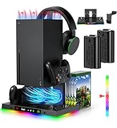 LED Cooling Stand and Charging Station for Xbox Series X Console & Controller, Cooling Fan Statio...