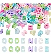 FASHEWELRY 100Pcs Large Acrylic Letter Beads, Random Mixed Letters, Iridescent Colorful Alphabet ...