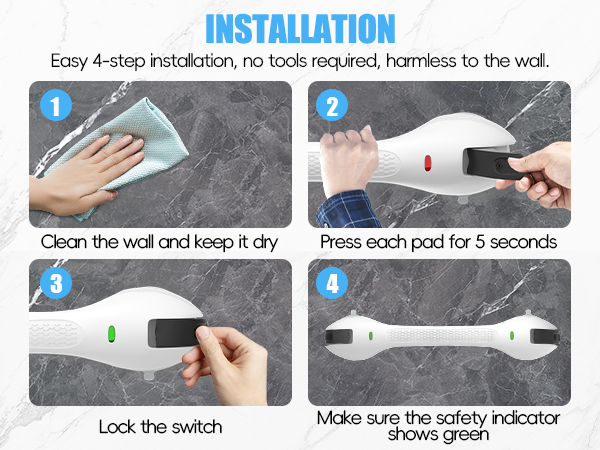 Easy 4-step installation, no tools required, harmless to the wall.