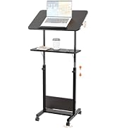 OUKMIC 24"x16" Rolling Podium Stand Adjustable Height, Mobile Standing Desk with Caster Wheels, P...