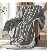MILVOWOC Silver Grey Satin Throw Blanket - 50 x 60 Inches, Cooling Packable Lightweight Satin Bla...