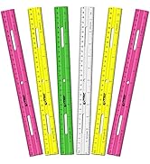 Rulers for Kids, 12 Inch Clear Ruler - Assorted Colors - 6 Count - Metric and Inches - 3 Ring Bin...