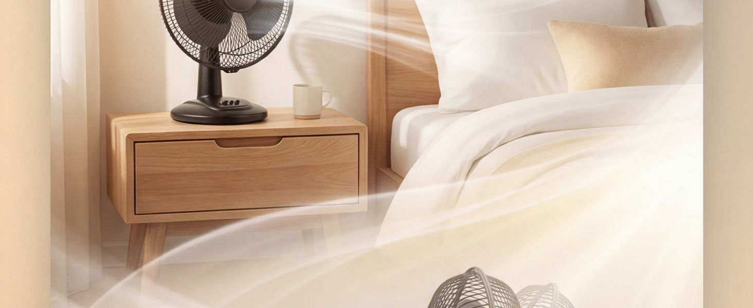 Compact small desk fan for dorm room office and nightstand use