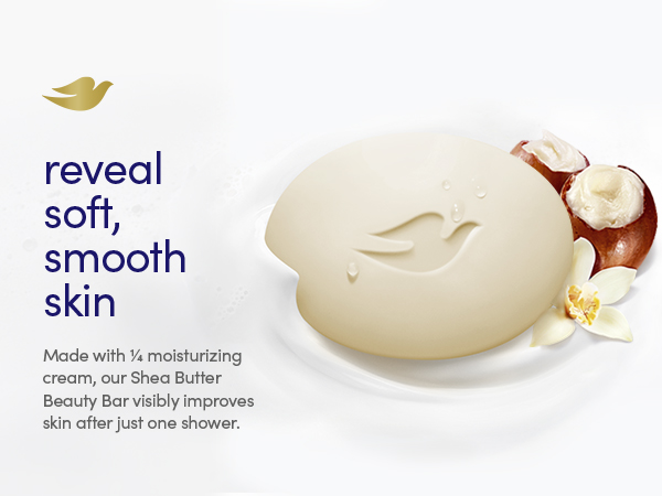 Beauty Bar on a creamy texture background with soft, smooth skin benefit messaging